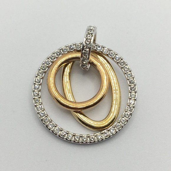 Signed Swarovski Mambo3 Triple Circle Tri-Colored GP Clear Crystal Round Pendant - Picture 2 of 3